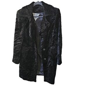 Vintage Marvin Richards Black Faux Fur Textured Long Coat Jacket Size S